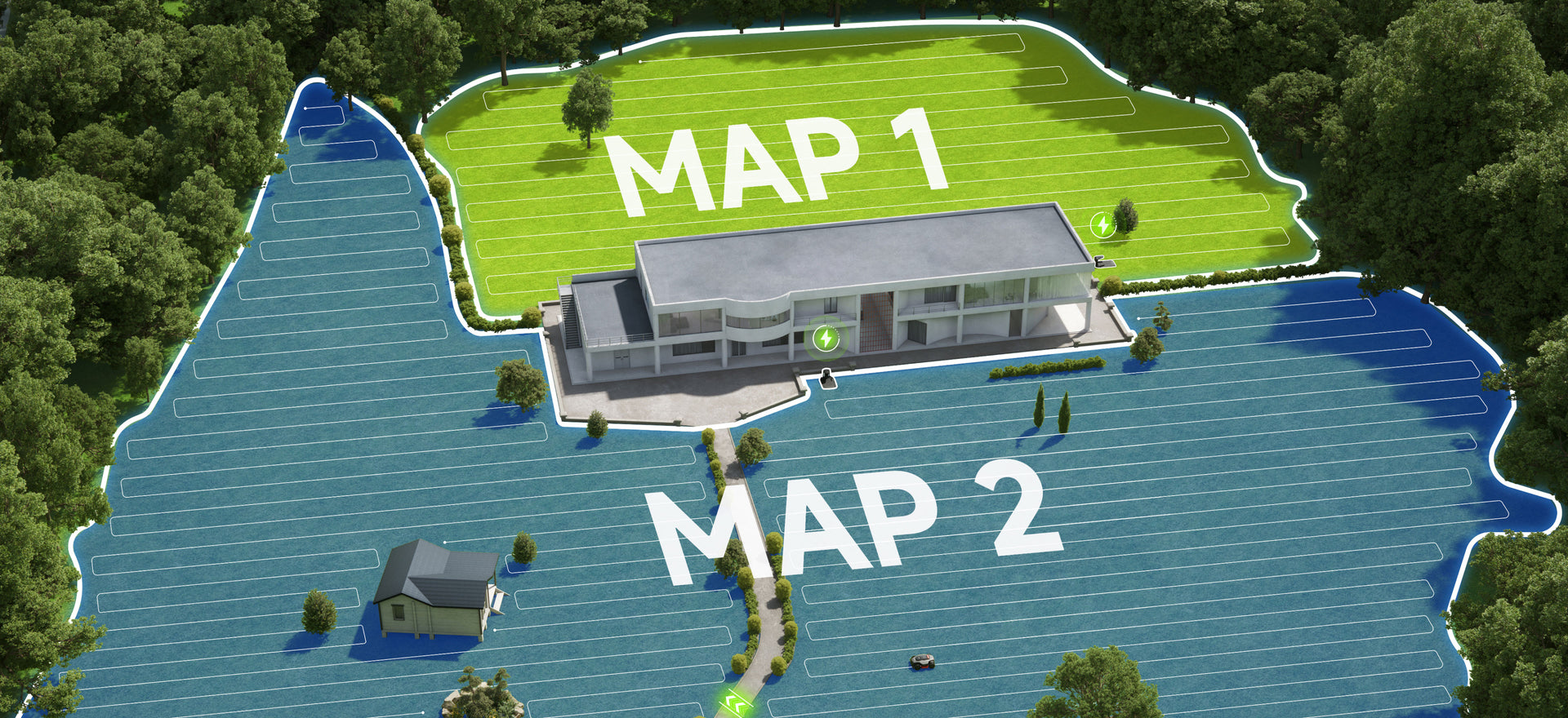 Twee gazons, één maaier