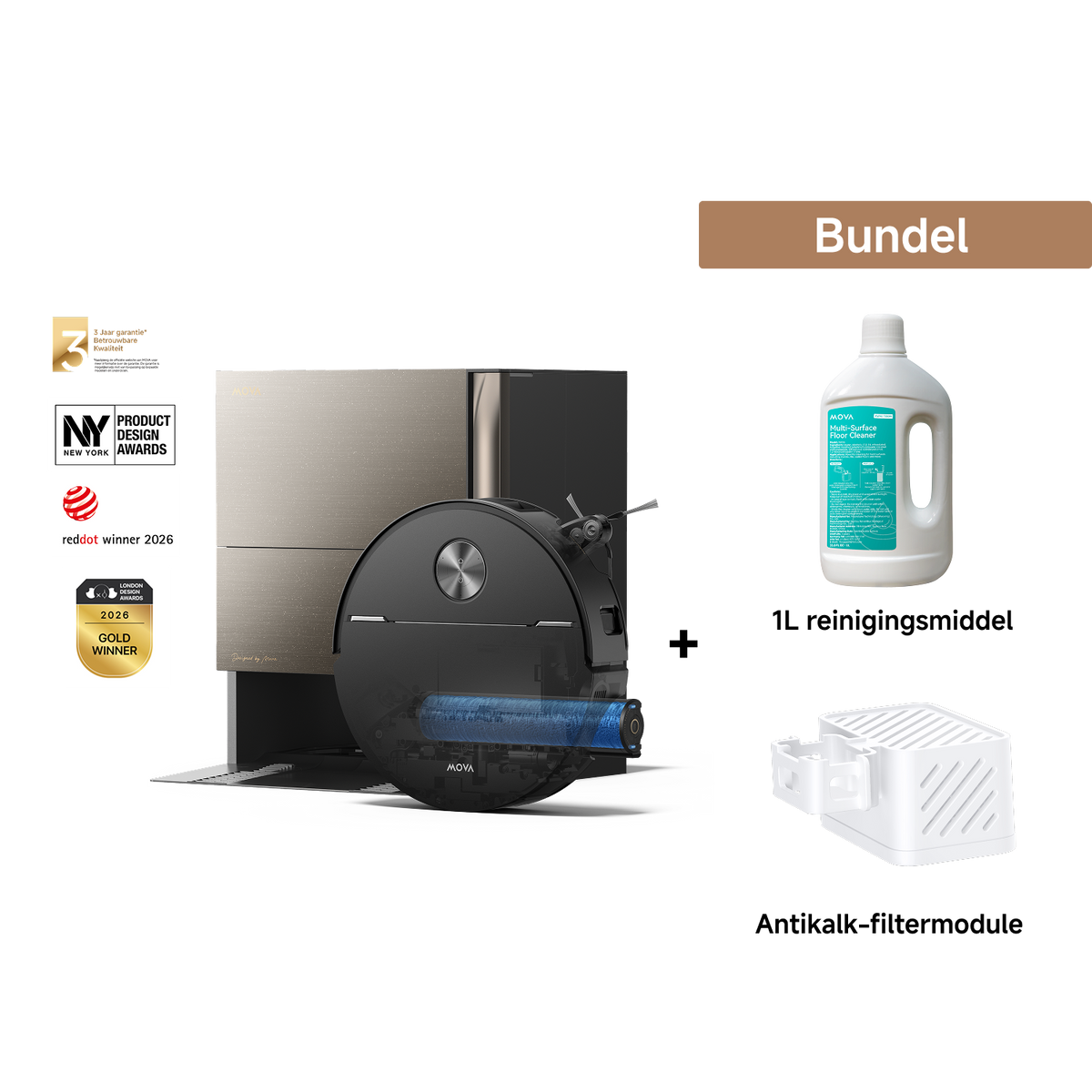 Dreame MOVA Z70 Ultra Roller Complete Robotstofzuiger Geborsteld Metaal + 1L reinigingsmiddel + Antikalk-filtermodule