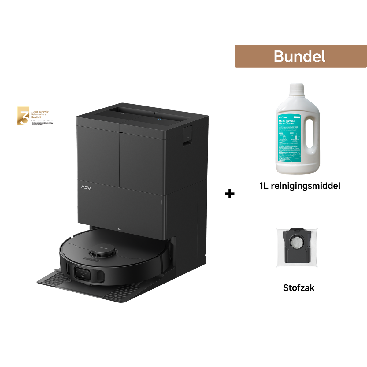 Dreame MOVA E50 Ultra robotstofzuiger zwart + 1L reinigingsmiddel + Stofzak